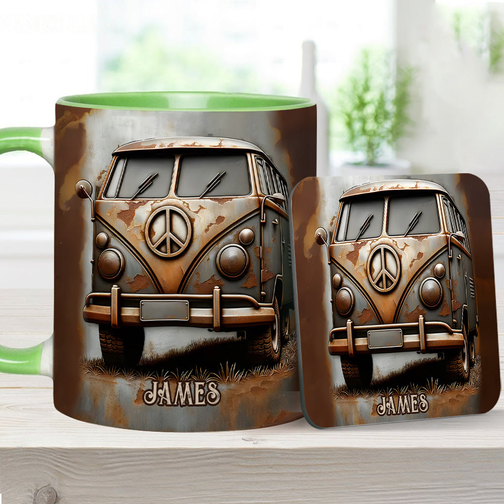 Vintage Camper Van Peace Symbol - Personalized Hippie Accent Mug