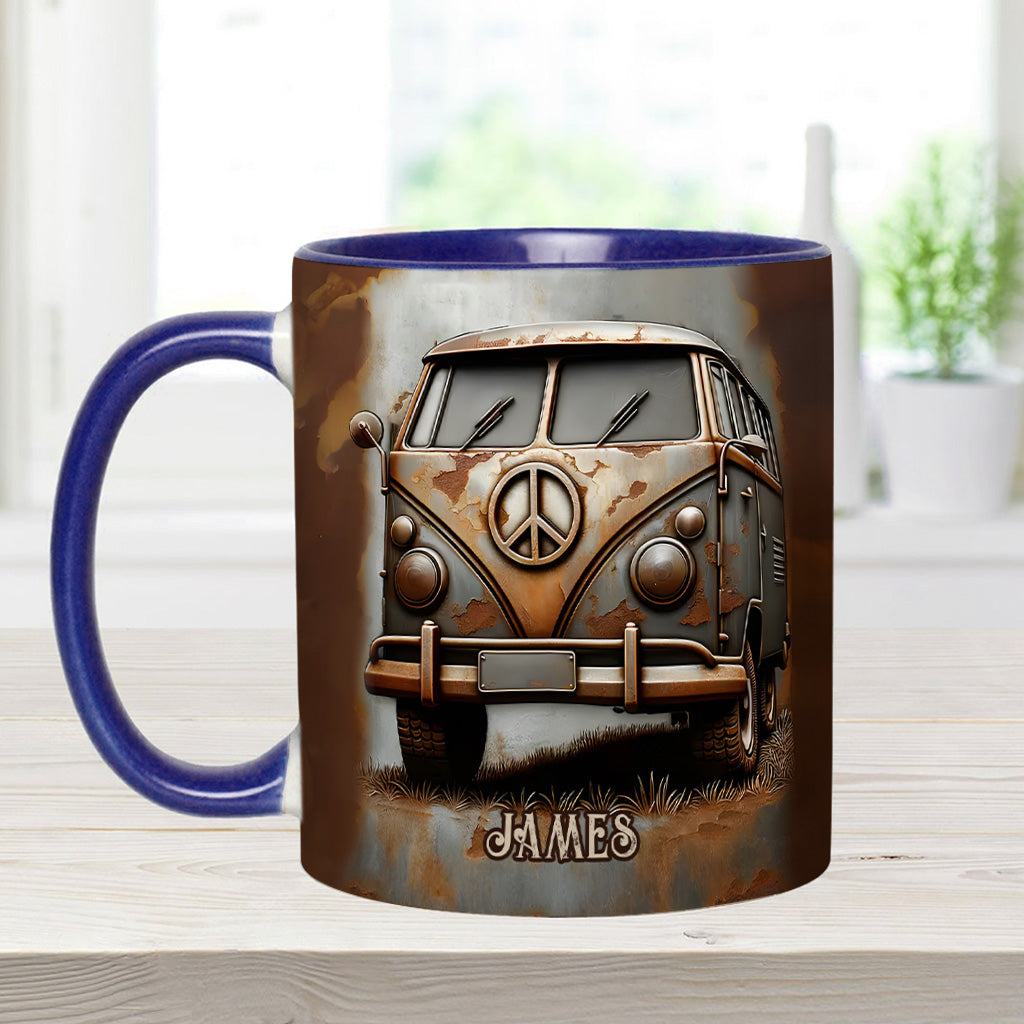 Vintage Camper Van Peace Symbol - Personalized Hippie Accent Mug