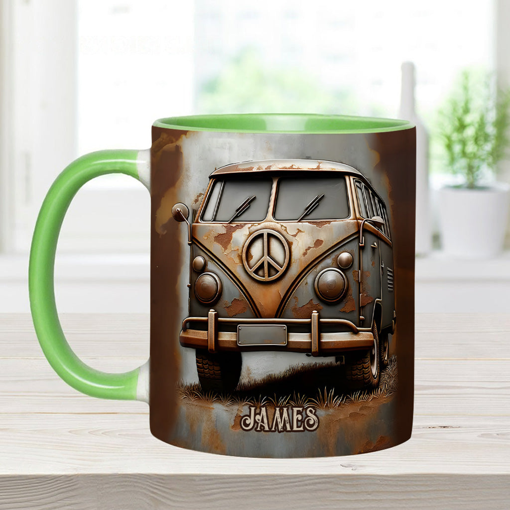 Vintage Camper Van Peace Symbol - Personalized Hippie Accent Mug