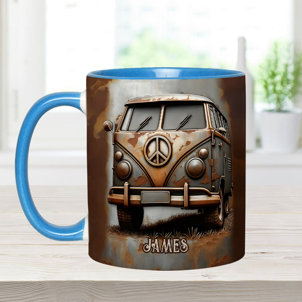 Vintage Camper Van Peace Symbol - Personalized Hippie Accent Mug