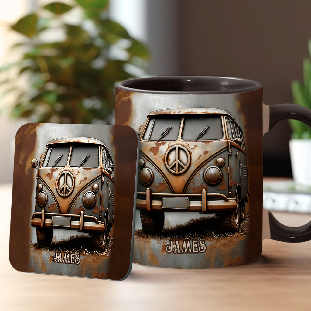 Vintage Camper Van Peace Symbol - Personalized Hippie Accent Mug