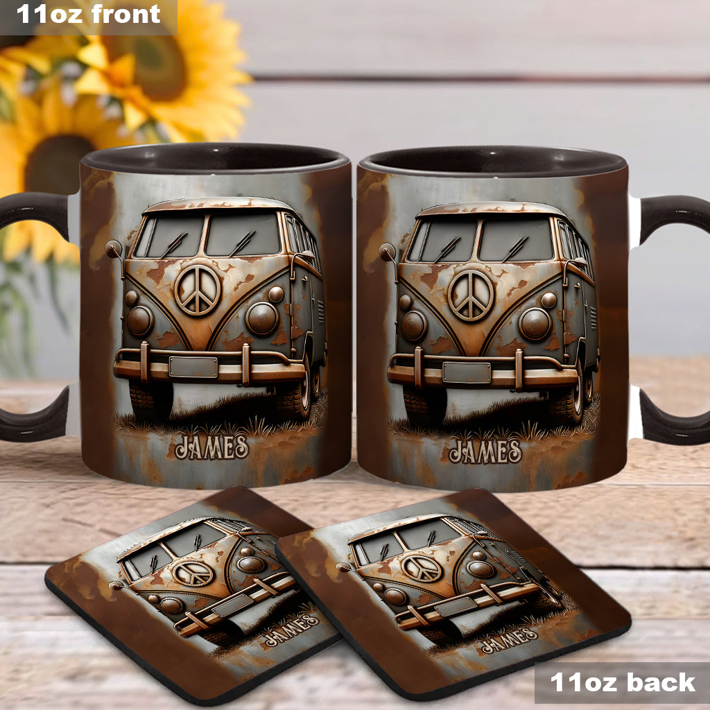 Vintage Camper Van Peace Symbol - Personalized Hippie Accent Mug