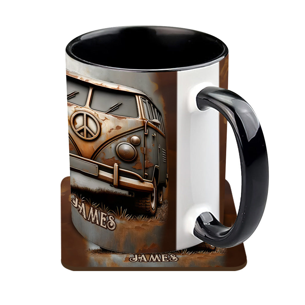 Vintage Camper Van Peace Symbol - Personalized Hippie Accent Mug