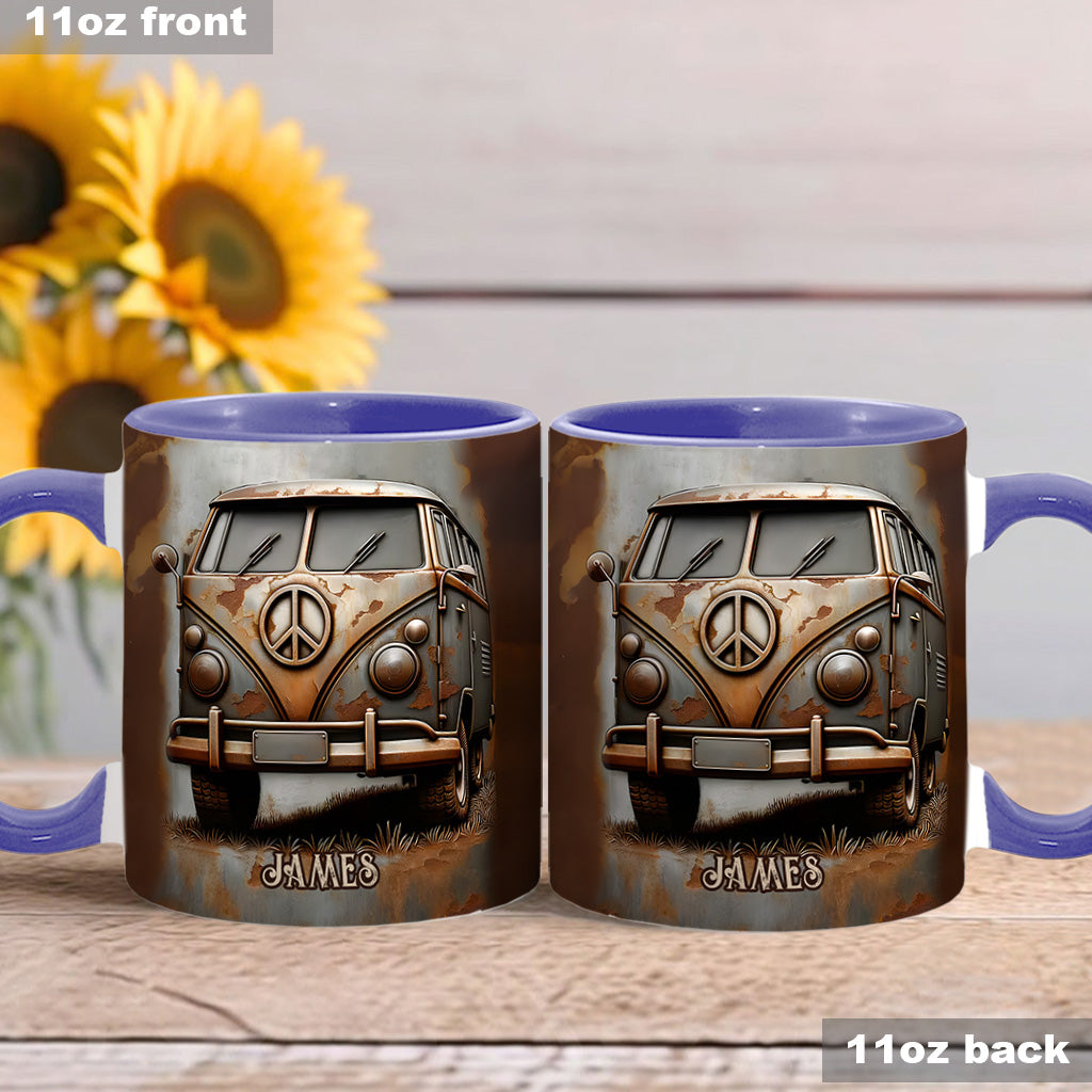 Vintage Camper Van Peace Symbol - Personalized Hippie Accent Mug