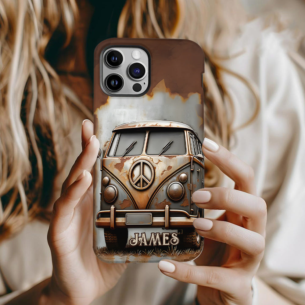 Camper Van Peace Symbol Vintage Soul - Personalized Hippie Full Print Phone Case