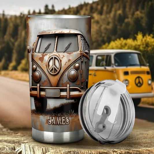 Gobelet hippie personnalisé avec symbole de paix en camping-car vintage