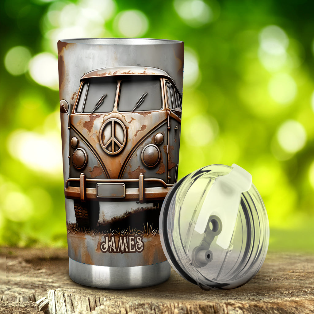 Gobelet hippie personnalisé avec symbole de paix en camping-car vintage