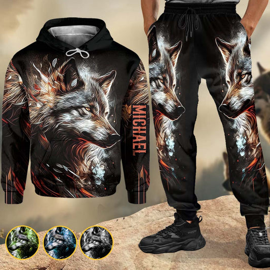 Loup Fort - Ensemble sweat à capuche et pantalon de survêtement personnalisés Loup