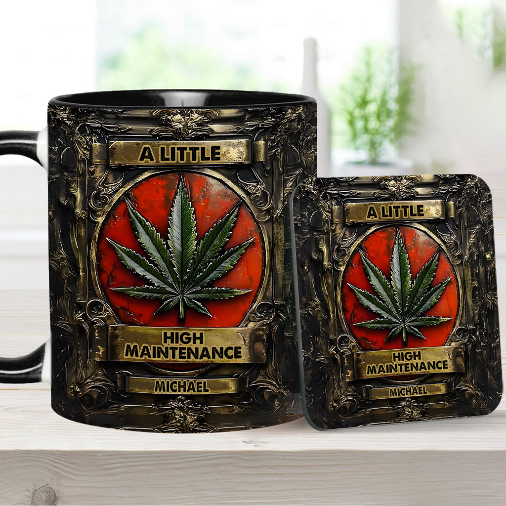 Mug personnalisé « Un peu exigeant » avec motif cannabis