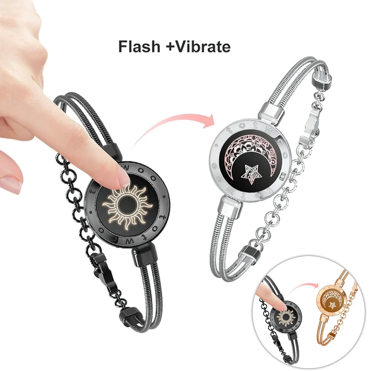 Bracelets vibrants assortis Soleil et Lune - Bracelets tactiles pour couples