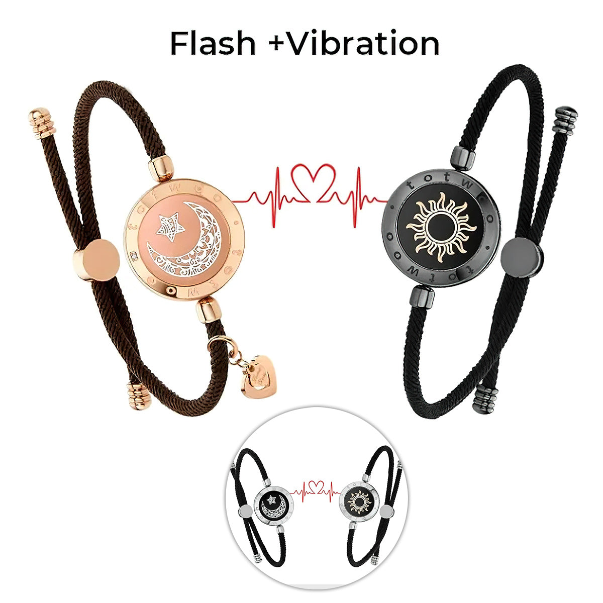 Bracelets vibrants assortis Soleil et Lune - Bracelets tactiles pour couples