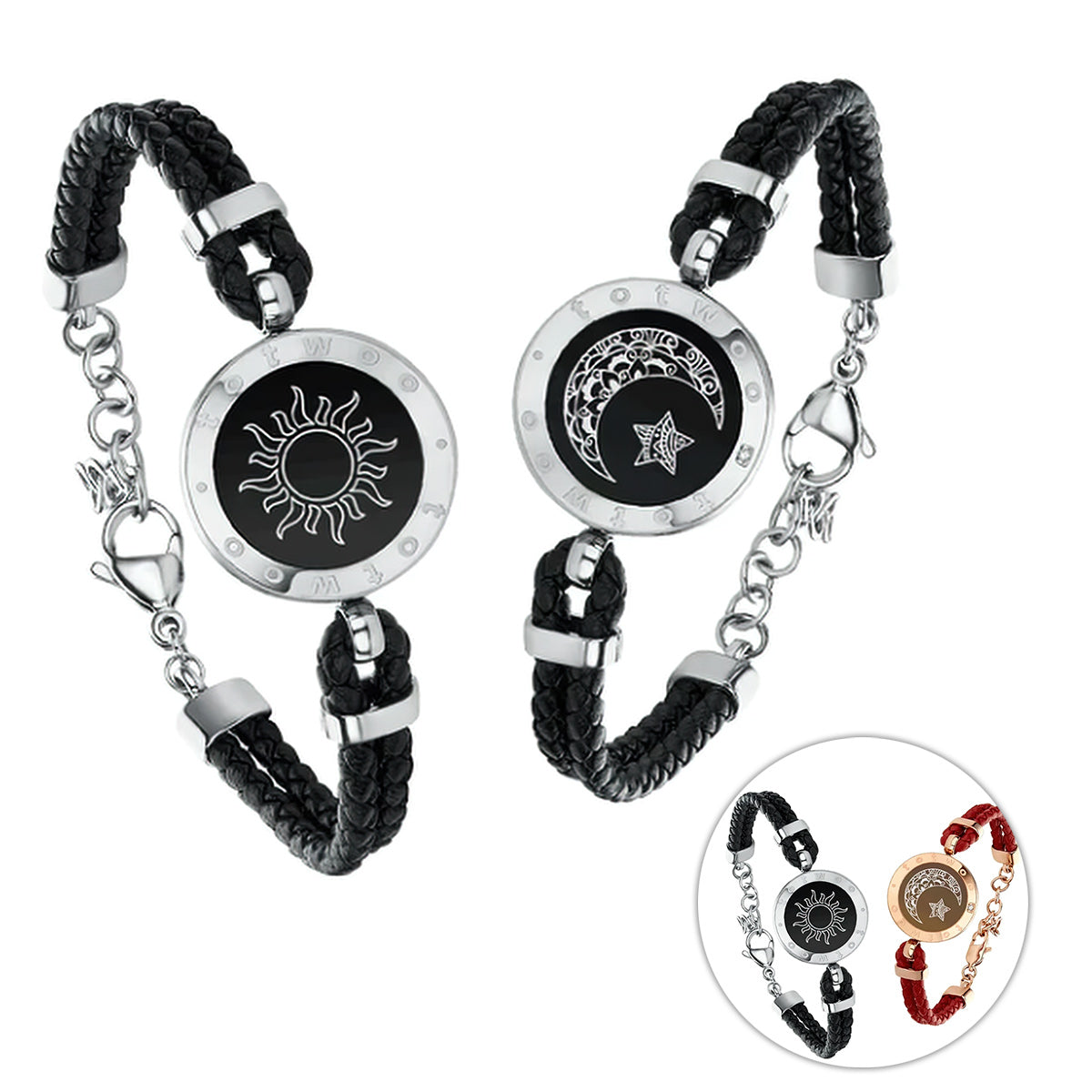 Bracelets vibrants assortis Soleil et Lune - Bracelets tactiles pour couples