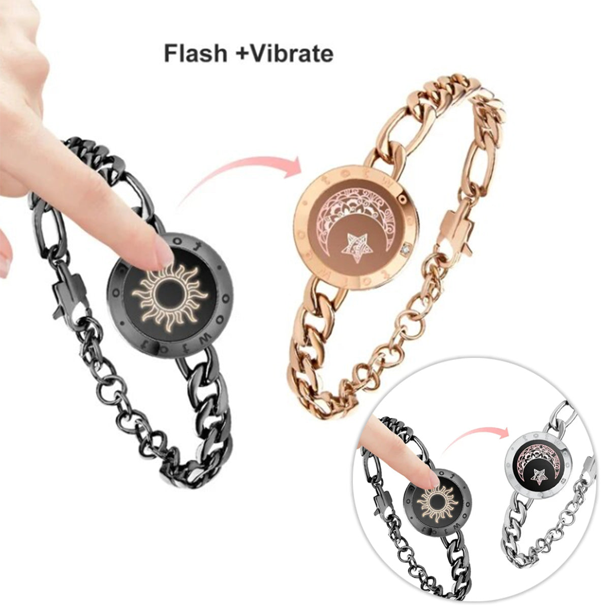 Bracelets vibrants assortis Soleil et Lune - Bracelets tactiles pour couples