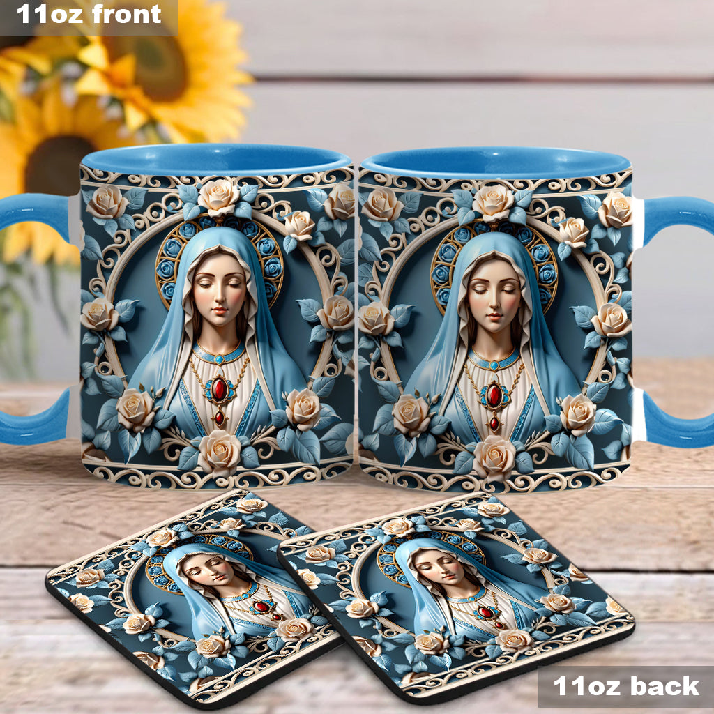Mug personnalisé chrétien orné d'une rosace représentant la Mère de Dieu