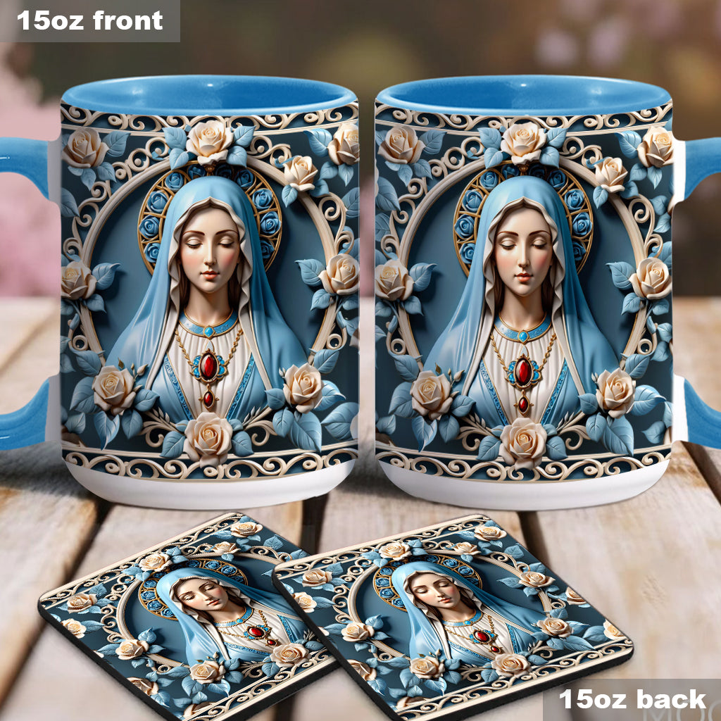 Mug personnalisé chrétien orné d'une rosace représentant la Mère de Dieu