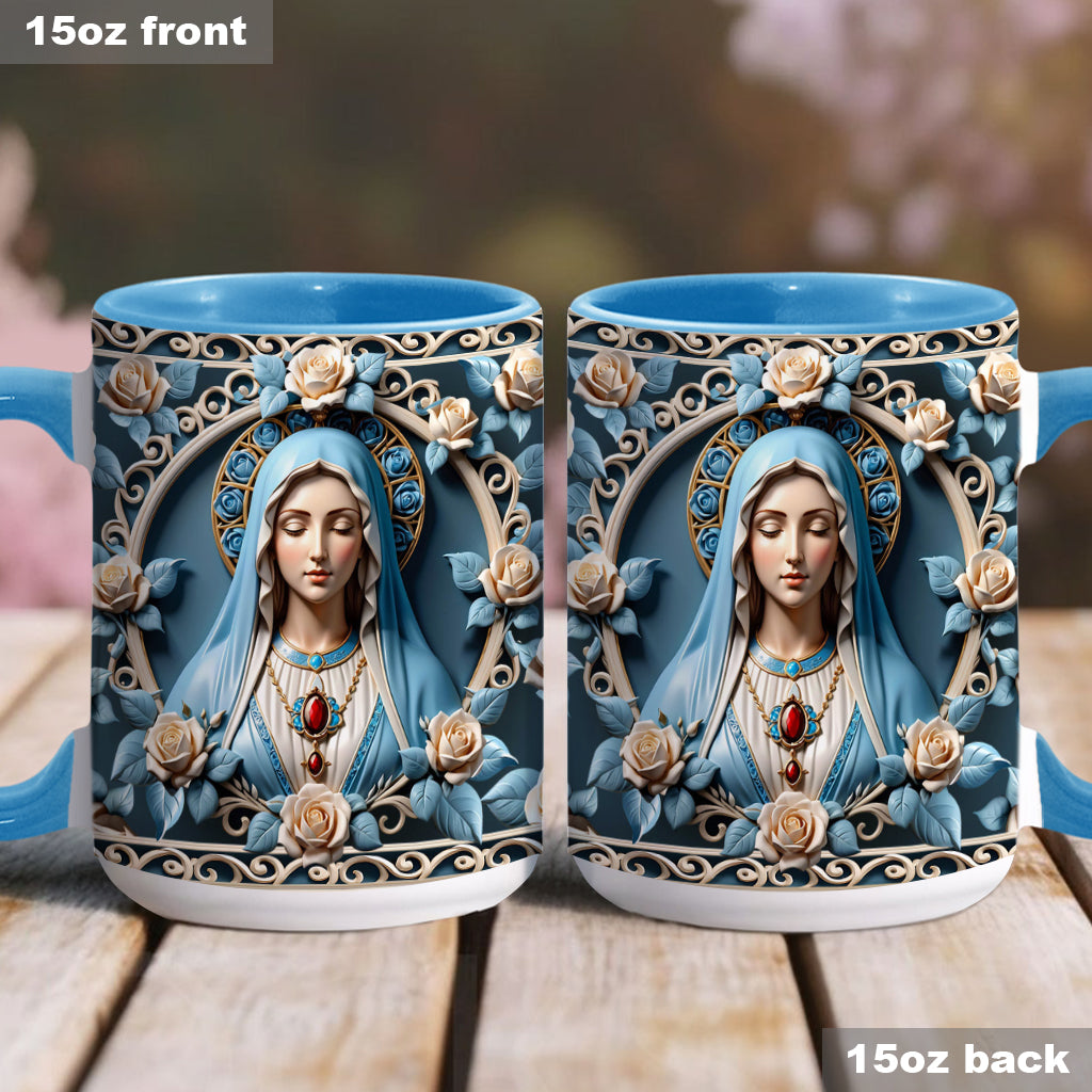 Mug personnalisé chrétien orné d'une rosace représentant la Mère de Dieu