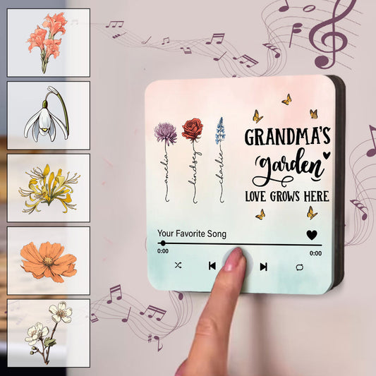 Le jardin de grand-mère - Aimant de réfrigérateur musical personnalisé pour grand-mère