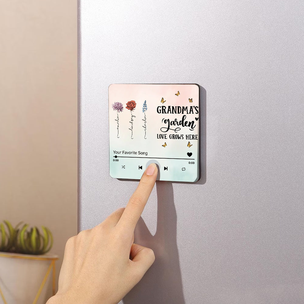 Le jardin de grand-mère - Aimant de réfrigérateur musical personnalisé pour grand-mère