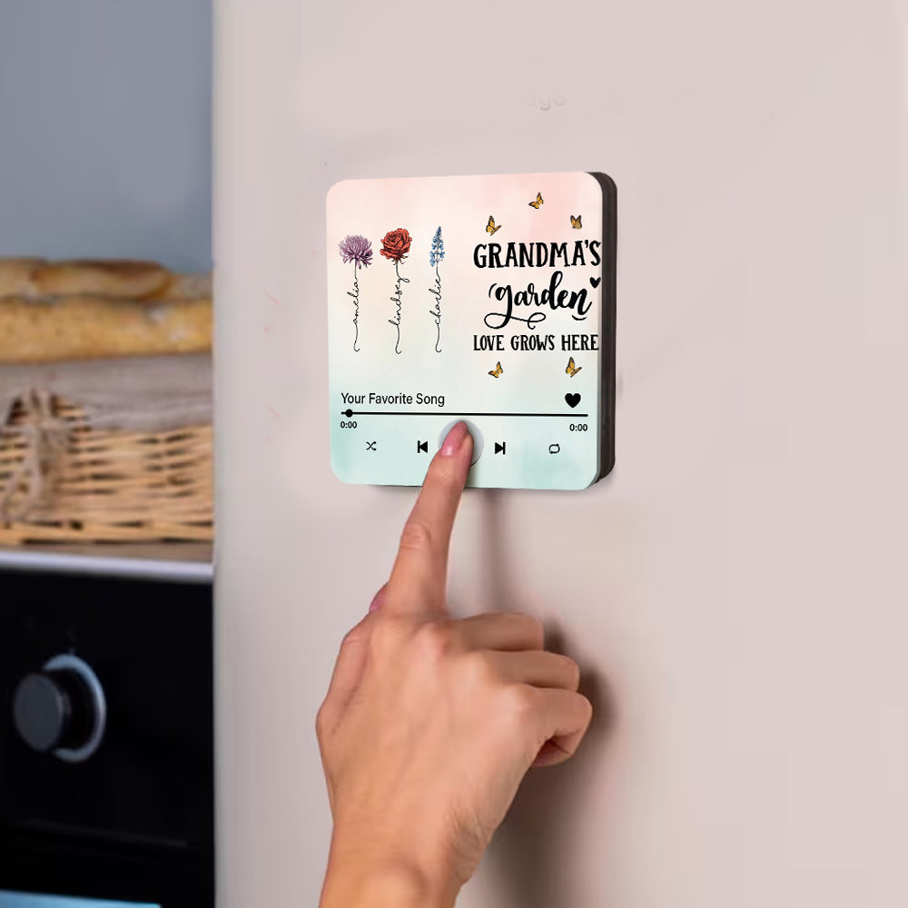 Le jardin de grand-mère - Aimant de réfrigérateur musical personnalisé pour grand-mère