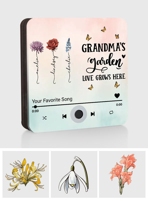 Le jardin de grand-mère - Aimant de réfrigérateur musical personnalisé pour grand-mère
