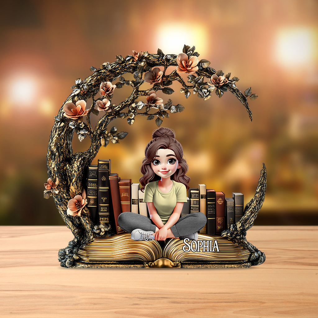 Une fille qui aime les livres - Plaque acrylique personnalisée en forme de livre