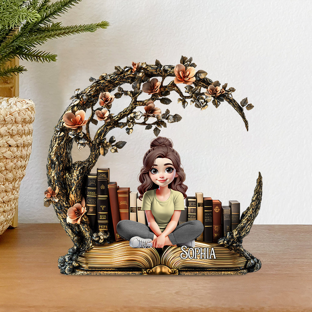Une fille qui aime les livres - Plaque acrylique personnalisée en forme de livre