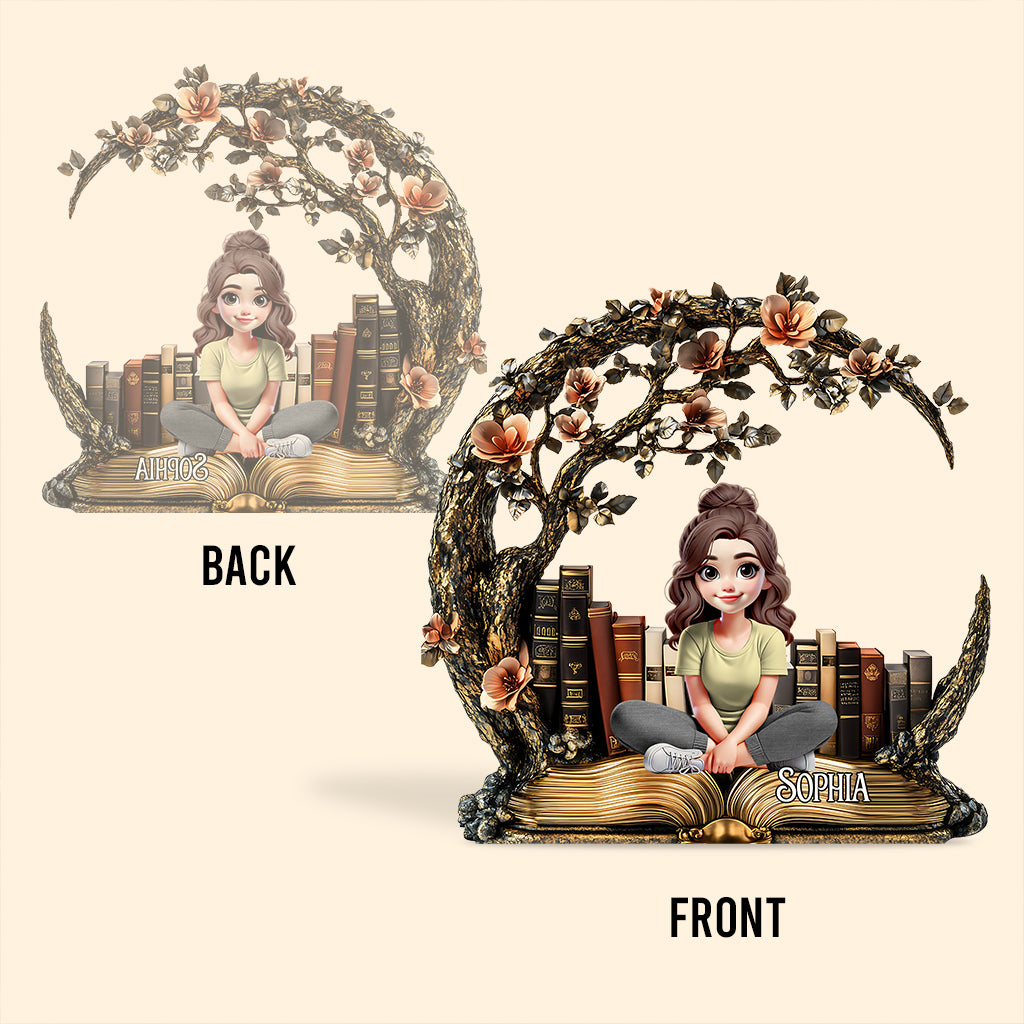 Une fille qui aime les livres - Plaque acrylique personnalisée en forme de livre