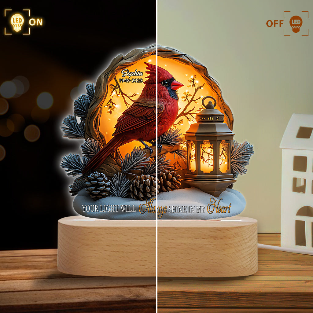 Ta lumière brillera toujours dans mon cœur - Plaque commémorative personnalisée avec socle lumineux