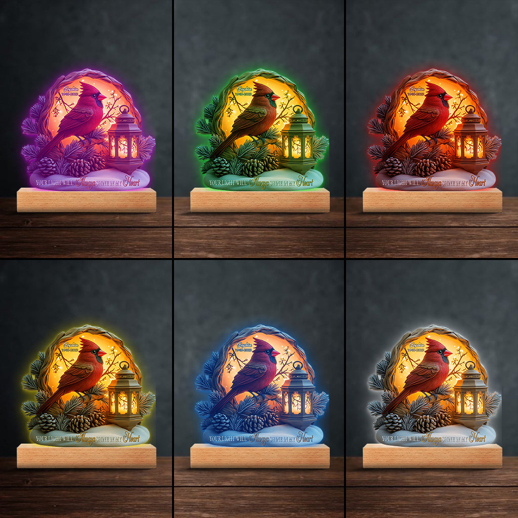 Ta lumière brillera toujours dans mon cœur - Plaque commémorative personnalisée avec socle lumineux