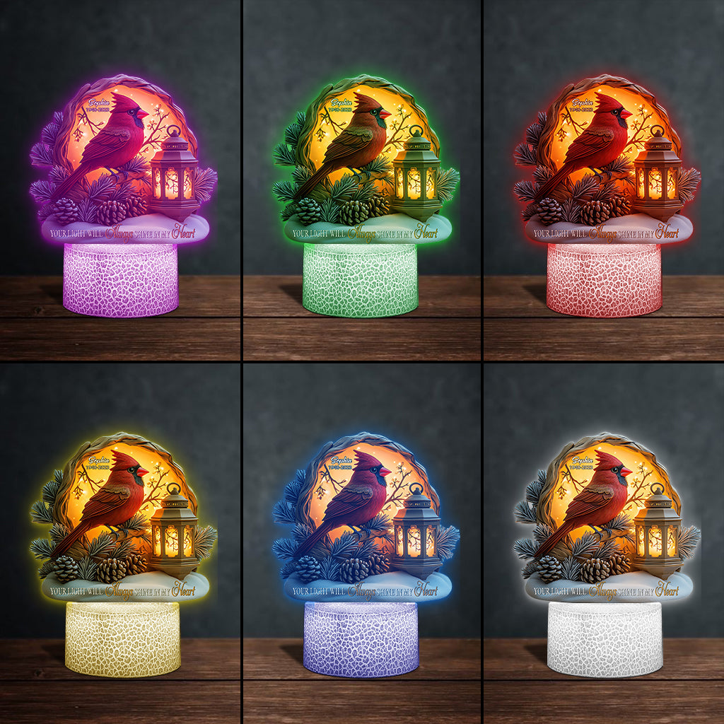 Ta lumière brillera toujours dans mon cœur - Plaque commémorative personnalisée avec socle lumineux
