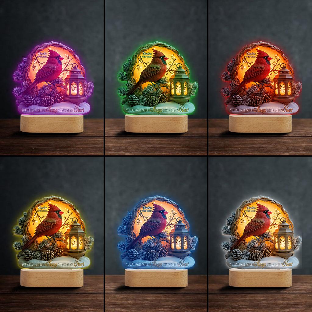 Ta lumière brillera toujours dans mon cœur - Plaque commémorative personnalisée avec socle lumineux