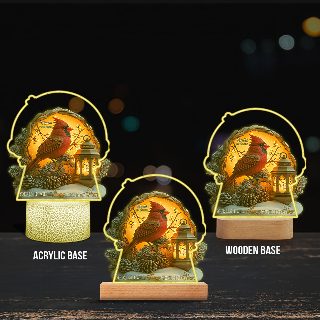 Ta lumière brillera toujours dans mon cœur - Plaque commémorative personnalisée avec socle lumineux