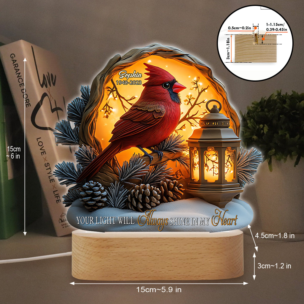 Ta lumière brillera toujours dans mon cœur - Plaque commémorative personnalisée avec socle lumineux