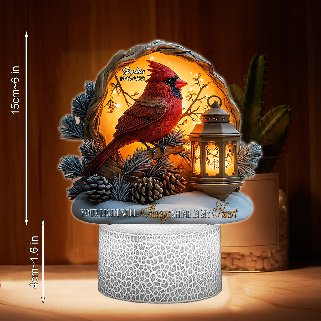 Ta lumière brillera toujours dans mon cœur - Plaque commémorative personnalisée avec socle lumineux