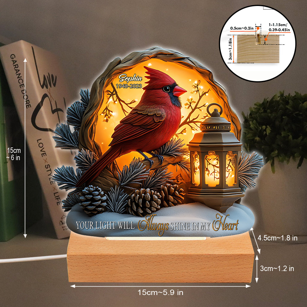 Ta lumière brillera toujours dans mon cœur - Plaque commémorative personnalisée avec socle lumineux