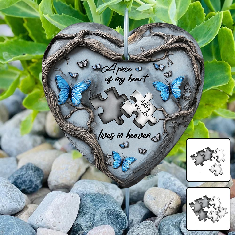 A Piece Of My Heart Lives In Heaven 
- Personalized Memorial Heart Hanging Garden Slate