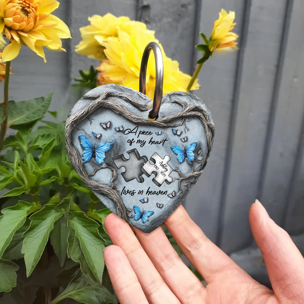 A Piece Of My Heart Lives In Heaven 
- Personalized Memorial Heart Hanging Garden Slate