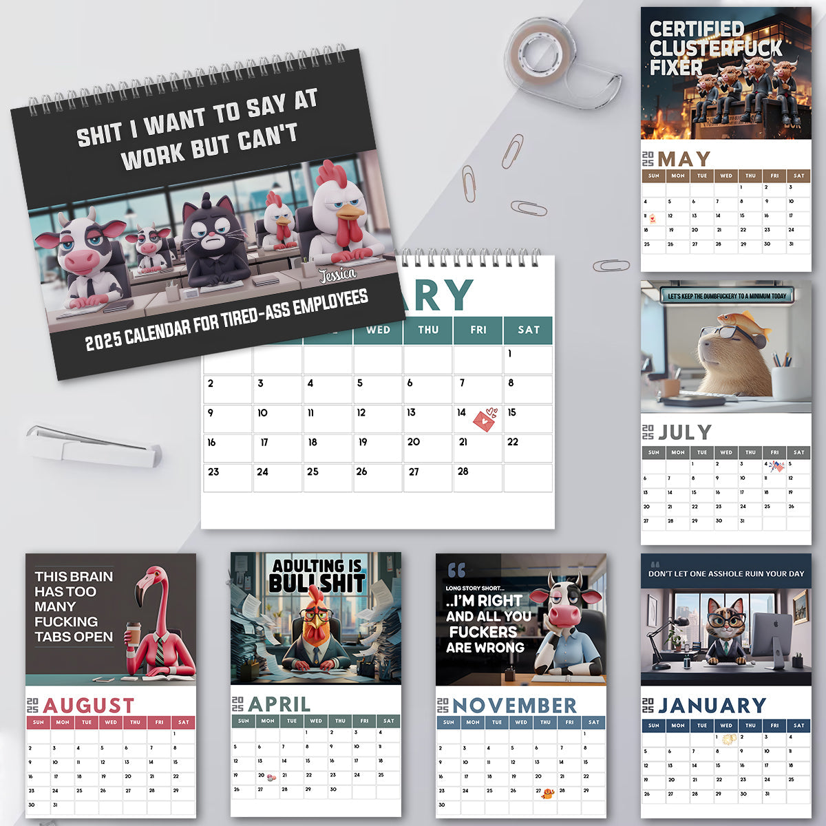 Calendrier de bureau sarcastique - Calendrier mural et de bureau personnalisé pour collègues