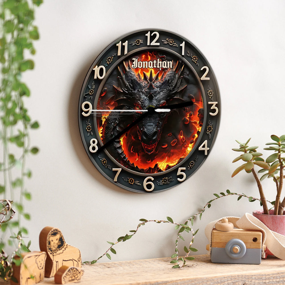 Dragon volcanique - Horloge murale personnalisée Dragon