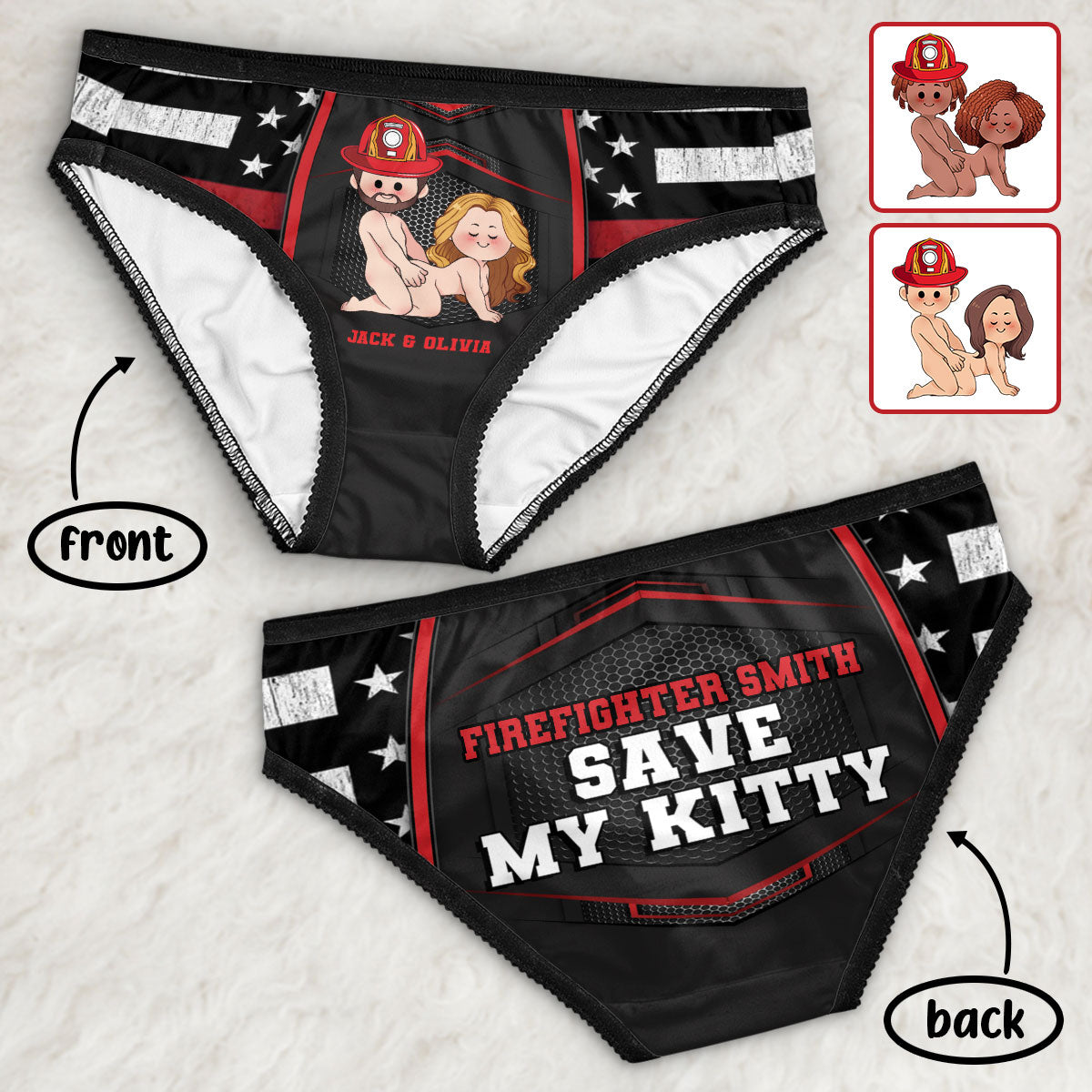 Save My Kitty - Personalized Firefighter Lace Border Women Briefs