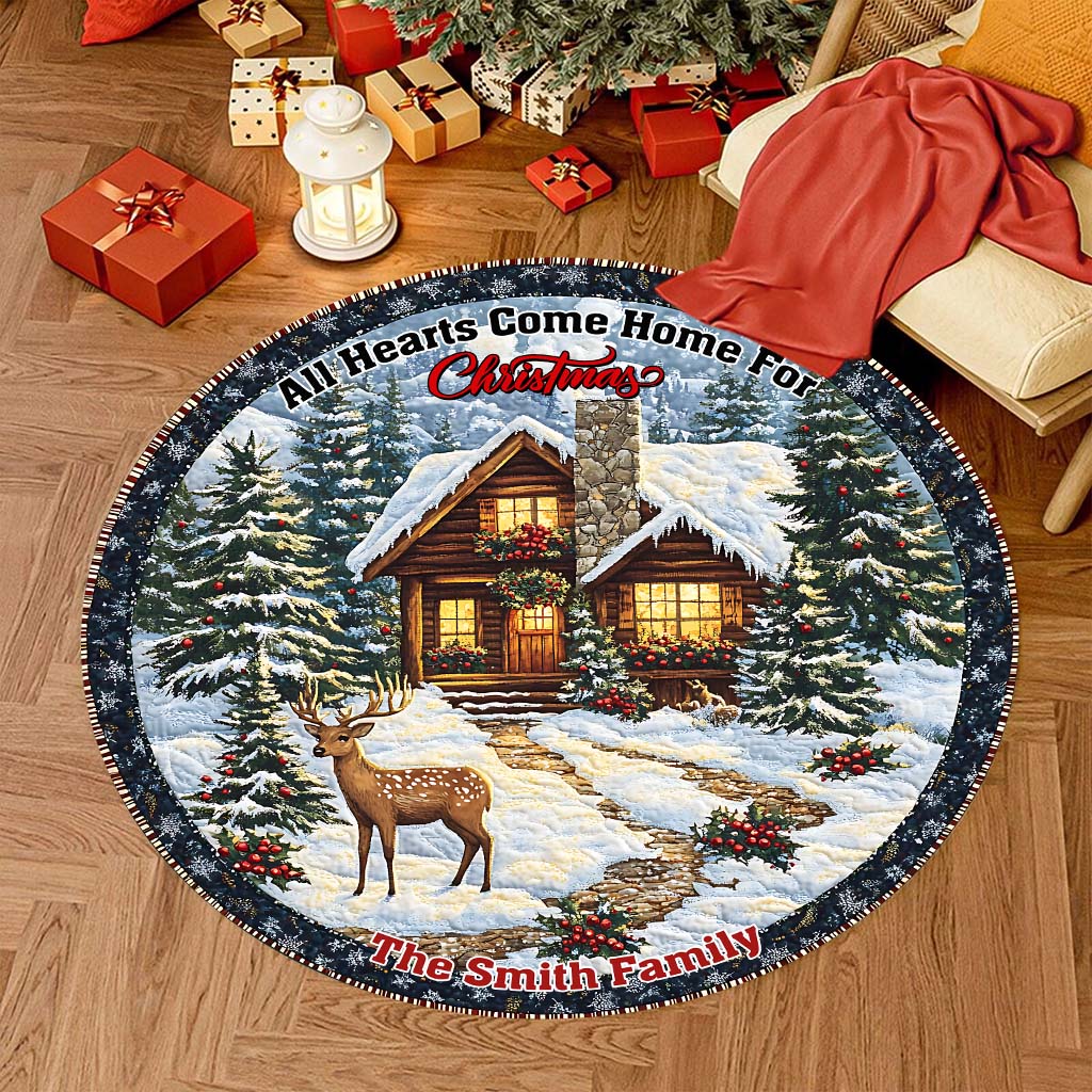 Tous les cœurs rentrent à la maison pour Noël - Tapis rond familial personnalisé
