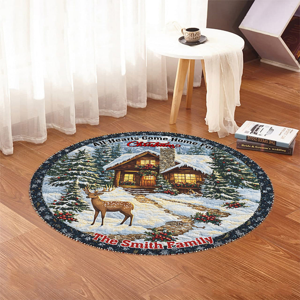 Tous les cœurs rentrent à la maison pour Noël - Tapis rond familial personnalisé