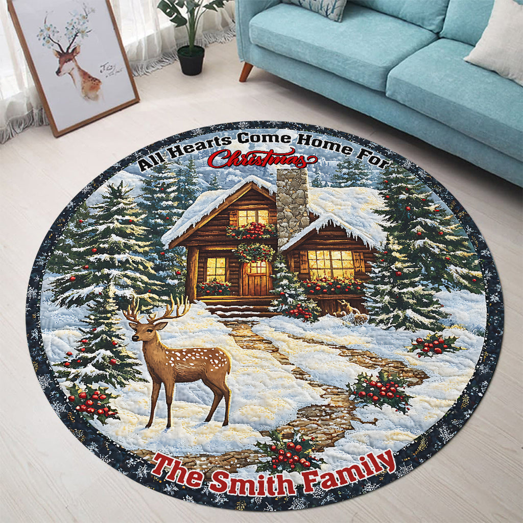 Tous les cœurs rentrent à la maison pour Noël - Tapis rond familial personnalisé