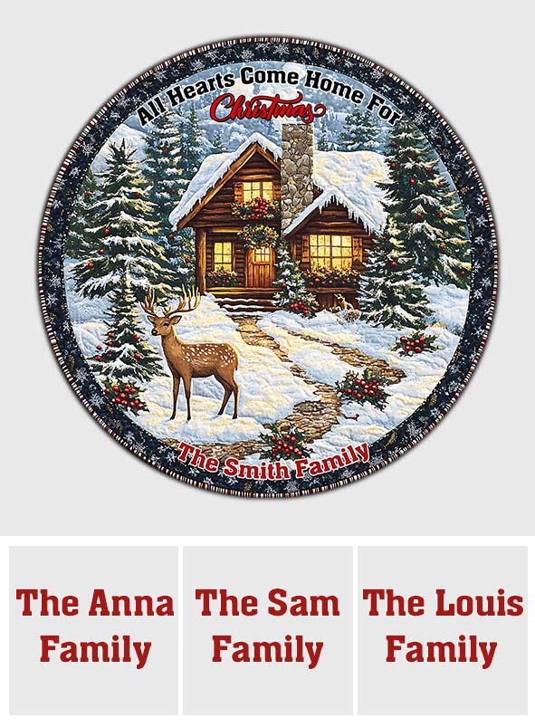 Tous les cœurs rentrent à la maison pour Noël - Tapis rond familial personnalisé