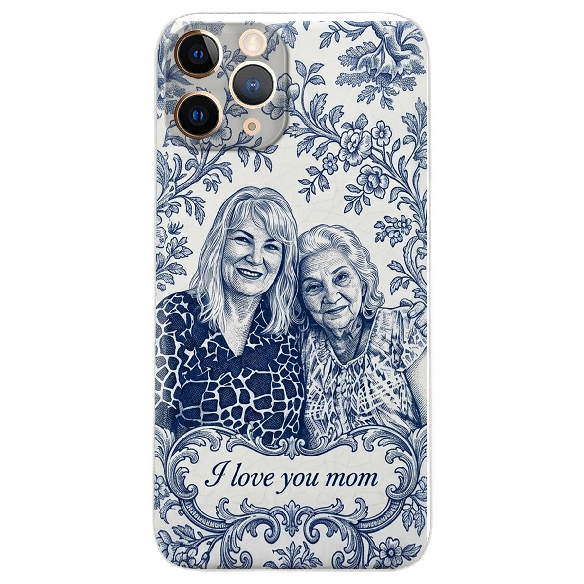 Idée Cadeau Maman, Motif Toile De Jouy Bleue - Coque de Téléphone en Cuir Personnalisée 3D