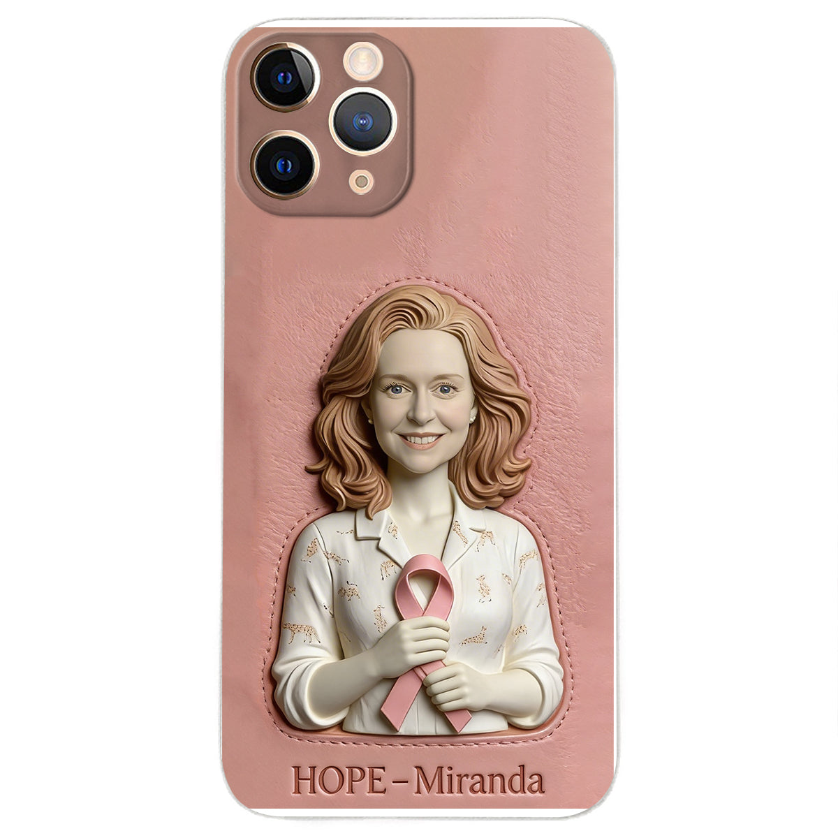 Hope - Personalized Breast Cancer Awareness 3D Embossed Leather Phone Case