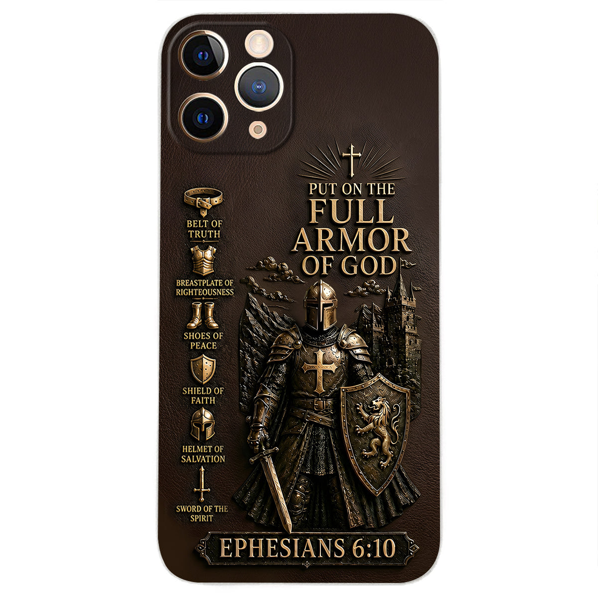 Mettez l'Amour Complet de Dieu, Cadeau pour Chrétiens - Coque de Téléphone en Cuir Personnalisée 3D Embossée