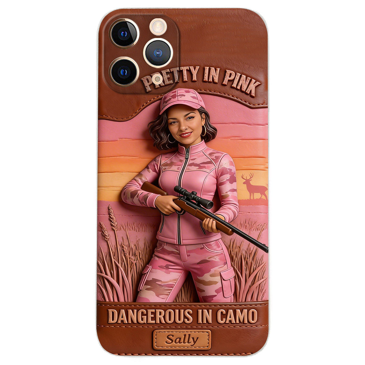 Étui de téléphone en cuir personnalisé avec n'importe quelle photo de chasse dangereuse en camouflage - Étui de téléphone de chasse en cuir personnalisé