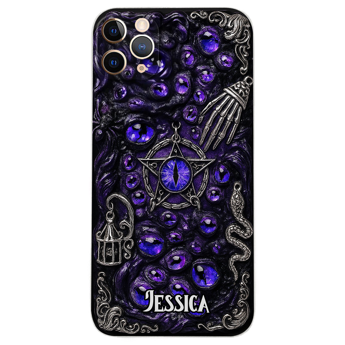 Étui de téléphone en cuir personnalisé, style sorcière, pentacle gothique - Coque de téléphone personnalisée inspirée des sorcières