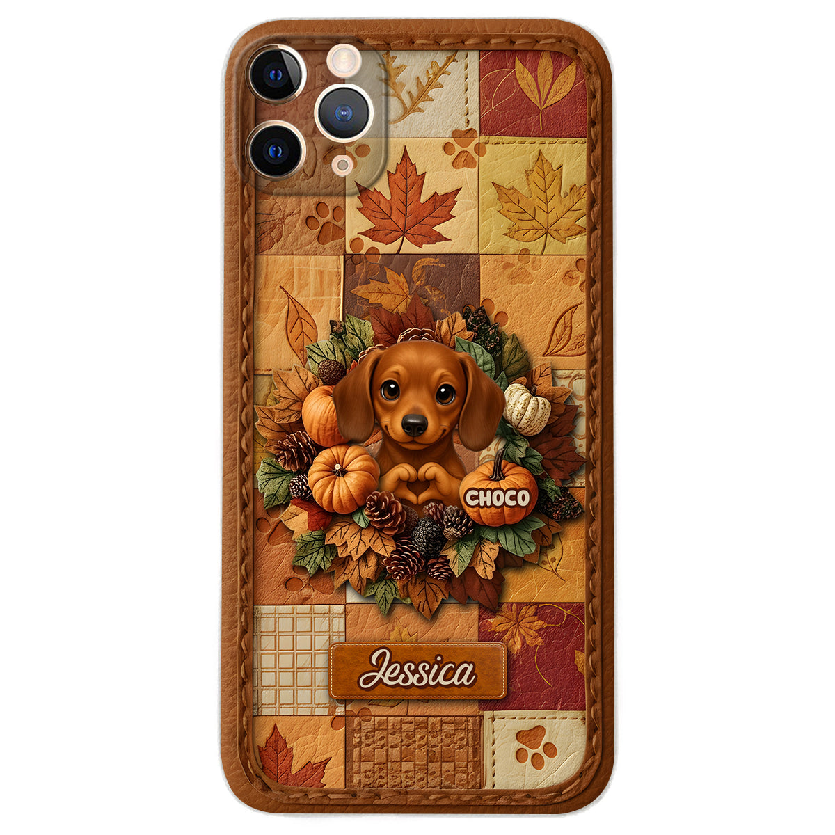 Bienvenue à l'automne - Étui de téléphone en cuir personnalisé pour chien